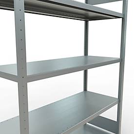 Schulte MULTIplus250 Steckregal, Grundregal, 5 Fachböden, bis 250 kg je Fachboden, werkzeuglos montierbar B 1300 x T 500 x H 2000, silbergrau