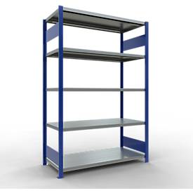 Schulte MULTIplus250 Steckregal, Grundregal, 5 Fachböden, bis 250 kg je Fachboden, werkzeuglos montierbar, B 1300 x T 600 x H 2000, enzianblau/verzinkt