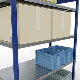 Schulte MULTIplus250 Steckregal, Grundregal, 5 Fachböden, bis 250 kg je Fachboden, werkzeuglos montierbar, B 1300 x T 600 x H 2000, enzianblau/verzinkt