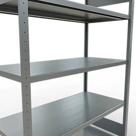 Schulte MULTIplus250 Steckregal, Grundregal, 5 Fachböden, bis 250 kg je Fachboden, werkzeuglos montierbar B 1300 x T 600 x H 2000, silbergrau