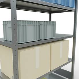 Schulte MULTIplus250 Steckregal, Grundregal, 5 Fachböden, bis 250 kg je Fachboden, werkzeuglos montierbar B 1300 x T 600 x H 2000, silbergrau