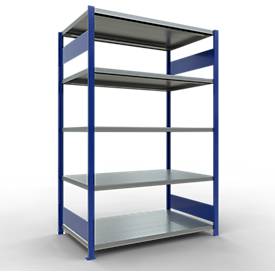 Schulte MULTIplus250 Steckregal, Grundregal, 5 Fachböden, bis 250 kg je Fachboden, werkzeuglos montierbar, B 1300 x T 800 x H 2000, enzianblau/verzinkt