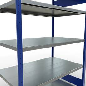Schulte MULTIplus250 Steckregal, Grundregal, 5 Fachböden, bis 250 kg je Fachboden, werkzeuglos montierbar, B 1300 x T 800 x H 2000, enzianblau/verzinkt