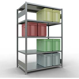 Schulte MULTIplus250 Steckregal, Grundregal, 5 Fachböden, bis 250 kg je Fachboden, werkzeuglos montierbar B 1300 x T 800 x H 2000, silbergrau