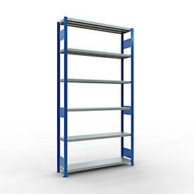 Schulte MULTIplus250 Steckregal, Grundregal, 6 Fachböden, bis 250 kg je Fachboden, werkzeuglos montierbar, B 1300 x T 300 x H 2500, enzianblau/verzinkt