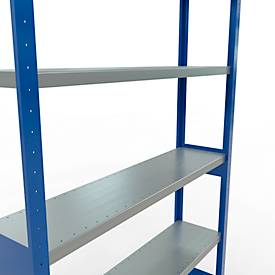 Schulte MULTIplus250 Steckregal, Grundregal, 6 Fachböden, bis 250 kg je Fachboden, werkzeuglos montierbar, B 1300 x T 300 x H 2500, enzianblau/verzinkt