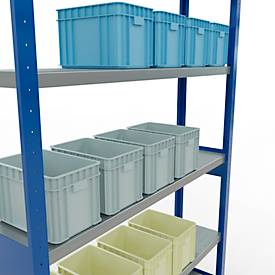 Schulte MULTIplus250 Steckregal, Grundregal, 6 Fachböden, bis 250 kg je Fachboden, werkzeuglos montierbar, B 1300 x T 300 x H 2500, enzianblau/verzinkt