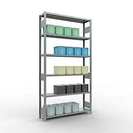 Schulte MULTIplus250 Steckregal, Grundregal, 6 Fachböden, bis 250 kg je Fachboden, werkzeuglos montierbar, B 1300 x T 300 x H 2500, silbergrau