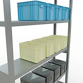 Schulte MULTIplus250 Steckregal, Grundregal, 6 Fachböden, bis 250 kg je Fachboden, werkzeuglos montierbar, B 1300 x T 300 x H 2500, silbergrau