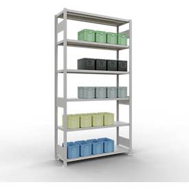 Schulte MULTIplus250 Steckregal, Grundregal, 6 Fachböden, bis 250 kg je Fachboden, werkzeuglos montierbar B 1300 x T 400 x H 2500, lichtgrau