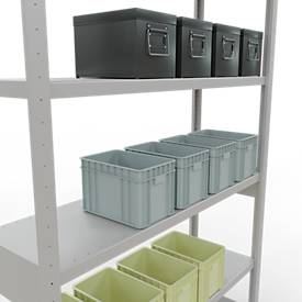 Schulte MULTIplus250 Steckregal, Grundregal, 6 Fachböden, bis 250 kg je Fachboden, werkzeuglos montierbar B 1300 x T 400 x H 2500, lichtgrau