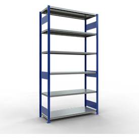 Schulte MULTIplus250 Steckregal, Grundregal, 6 Fachböden, bis 250 kg je Fachboden, werkzeuglos montierbar, B 1300 x T 500 x H 2500, enzianblau/verzinkt