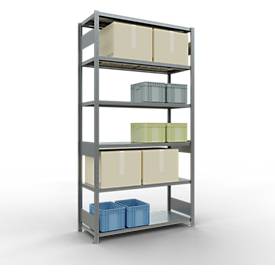 Schulte MULTIplus250 Steckregal, Grundregal, 6 Fachböden, bis 250 kg je Fachboden, werkzeuglos montierbar B 1300 x T 500 x H 2500, silbergrau