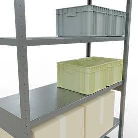 Schulte MULTIplus250 Steckregal, Grundregal, 6 Fachböden, bis 250 kg je Fachboden, werkzeuglos montierbar B 1300 x T 500 x H 2500, silbergrau