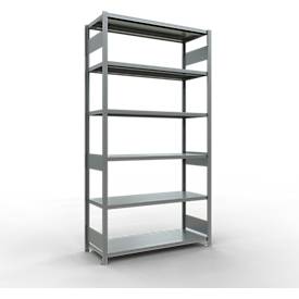 Schulte MULTIplus250 Steckregal, Grundregal, 6 Fachböden, bis 250 kg je Fachboden, werkzeuglos montierbar B 1300 x T 500 x H 2500, silbergrau