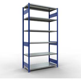 Schulte MULTIplus250 Steckregal, Grundregal, 6 Fachböden, bis 250 kg je Fachboden, werkzeuglos montierbar B 1300 x T 600 x H 2500, enzianblau/verzinkt