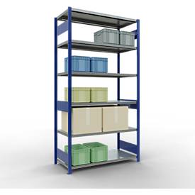 Schulte MULTIplus250 Steckregal, Grundregal, 6 Fachböden, bis 250 kg je Fachboden, werkzeuglos montierbar B 1300 x T 600 x H 2500, enzianblau/verzinkt