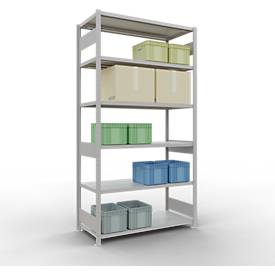 Schulte MULTIplus250 Steckregal, Grundregal, 6 Fachböden, bis 250 kg je Fachboden, werkzeuglos montierbar, B 1300 x T 600 x H 2500, lichtgrau