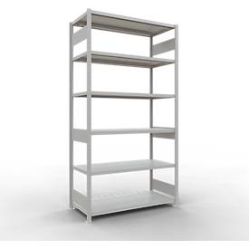 Schulte MULTIplus250 Steckregal, Grundregal, 6 Fachböden, bis 250 kg je Fachboden, werkzeuglos montierbar, B 1300 x T 600 x H 2500, lichtgrau