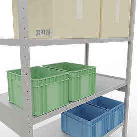 Schulte MULTIplus250 Steckregal, Grundregal, 6 Fachböden, bis 250 kg je Fachboden, werkzeuglos montierbar, B 1300 x T 600 x H 2500, lichtgrau