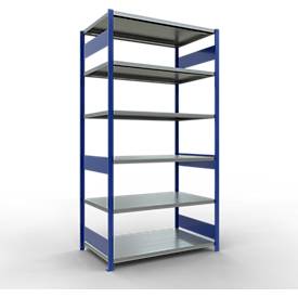 Schulte MULTIplus250 Steckregal, Grundregal, 6 Fachböden, bis 250 kg je Fachboden, werkzeuglos montierbar, B 1300 x T 800 x H 2500, enzianblau/verzinkt