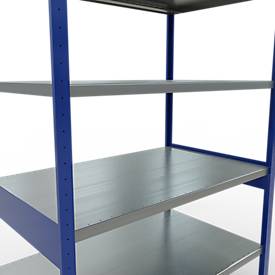 Schulte MULTIplus250 Steckregal, Grundregal, 6 Fachböden, bis 250 kg je Fachboden, werkzeuglos montierbar, B 1300 x T 800 x H 2500, enzianblau/verzinkt