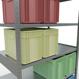 Schulte MULTIplus250 Steckregal, Grundregal, 6 Fachböden, bis 250 kg je Fachboden, werkzeuglos montierbar B 1300 x T 800 x H 2500, silbergrau