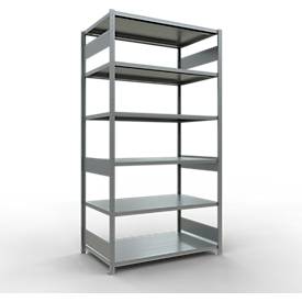 Schulte MULTIplus250 Steckregal, Grundregal, 6 Fachböden, bis 250 kg je Fachboden, werkzeuglos montierbar B 1300 x T 800 x H 2500, silbergrau