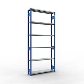 Schulte MULTIplus250 Steckregal, Grundregal, 7 Fachböden, bis 250 kg je Fachboden, werkzeuglos montierbar, B 1300 x T 300 x H 3000, enzianblau/verzinkt