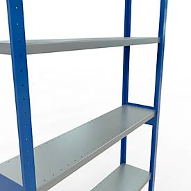 Schulte MULTIplus250 Steckregal, Grundregal, 7 Fachböden, bis 250 kg je Fachboden, werkzeuglos montierbar, B 1300 x T 300 x H 3000, enzianblau/verzinkt