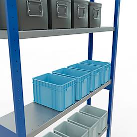 Schulte MULTIplus250 Steckregal, Grundregal, 7 Fachböden, bis 250 kg je Fachboden, werkzeuglos montierbar, B 1300 x T 300 x H 3000, enzianblau/verzinkt