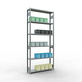 Schulte MULTIplus250 Steckregal, Grundregal, 7 Fachböden, bis 250 kg je Fachboden, werkzeuglos montierbar B 1300 x T 300 x H 3000, silbergrau