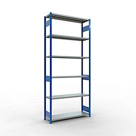 Schulte MULTIplus250 Steckregal, Grundregal, 7 Fachböden, bis 250 kg je Fachboden, werkzeuglos montierbar, B 1300 x T 400 x H 3000, enzianblau/verzinkt