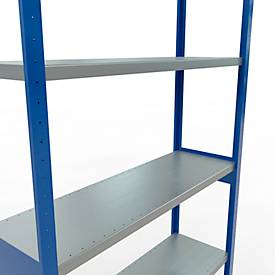 Schulte MULTIplus250 Steckregal, Grundregal, 7 Fachböden, bis 250 kg je Fachboden, werkzeuglos montierbar, B 1300 x T 400 x H 3000, enzianblau/verzinkt