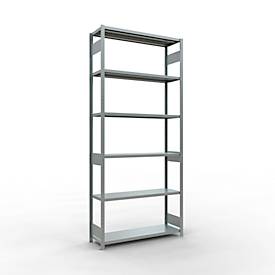 Schulte MULTIplus250 Steckregal, Grundregal, 7 Fachböden, bis 250 kg je Fachboden, werkzeuglos montierbar B 1300 x T 400 x H 3000, silbergrau
