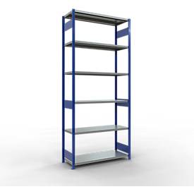 Schulte MULTIplus250 Steckregal, Grundregal, 7 Fachböden, bis 250 kg je Fachboden, werkzeuglos montierbar, B 1300 x T 500 x H 3000, enzianblau/verzinkt