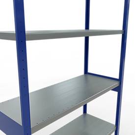 Schulte MULTIplus250 Steckregal, Grundregal, 7 Fachböden, bis 250 kg je Fachboden, werkzeuglos montierbar, B 1300 x T 500 x H 3000, enzianblau/verzinkt