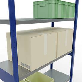 Schulte MULTIplus250 Steckregal, Grundregal, 7 Fachböden, bis 250 kg je Fachboden, werkzeuglos montierbar, B 1300 x T 500 x H 3000, enzianblau/verzinkt