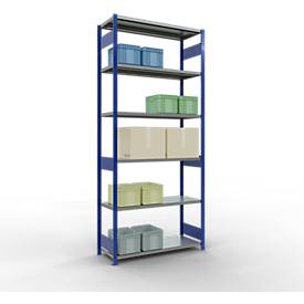 Schulte MULTIplus250 Steckregal, Grundregal, 7 Fachböden, bis 250 kg je Fachboden, werkzeuglos montierbar, B 1300 x T 500 x H 3000, enzianblau/verzinkt