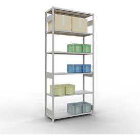 Schulte MULTIplus250 Steckregal, Grundregal, 7 Fachböden, bis 250 kg je Fachboden, werkzeuglos montierbar, B 1300 x T 500 x H 3000, lichtgrau
