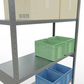 Schulte MULTIplus250 Steckregal, Grundregal, 7 Fachböden, bis 250 kg je Fachboden, werkzeuglos montierbar B 1300 x T 500 x H 3000, silbergrau