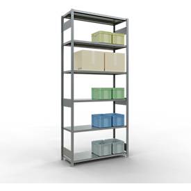 Schulte MULTIplus250 Steckregal, Grundregal, 7 Fachböden, bis 250 kg je Fachboden, werkzeuglos montierbar B 1300 x T 500 x H 3000, silbergrau
