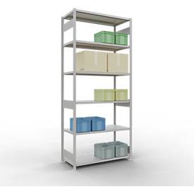 Schulte MULTIplus250 Steckregal, Grundregal, 7 Fachböden, bis 250 kg je Fachboden, werkzeuglos montierbar, B 1300 x T 600 x H 3000, lichtgrau