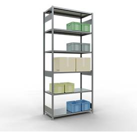Schulte MULTIplus250 Steckregal, Grundregal, 7 Fachböden, bis 250 kg je Fachboden, werkzeuglos montierbar B 1300 x T 600 x H 3000, silbergrau