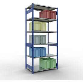 Schulte MULTIplus250 Steckregal, Grundregal, 7 Fachböden, bis 250 kg je Fachboden, werkzeuglos montierbar, B 1300 x T 800 x H 3000, enzianblau/verzinkt