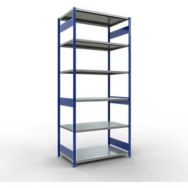 Schulte MULTIplus250 Steckregal, Grundregal, 7 Fachböden, bis 250 kg je Fachboden, werkzeuglos montierbar, B 1300 x T 800 x H 3000, enzianblau/verzinkt