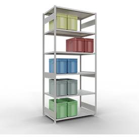 Schulte MULTIplus250 Steckregal, Grundregal, 7 Fachböden, bis 250 kg je Fachboden, werkzeuglos montierbar, B 1300 x T 800 x H 3000, lichtgrau