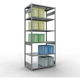 Schulte MULTIplus250 Steckregal, Grundregal, 7 Fachböden, bis 250 kg je Fachboden, werkzeuglos montierbar B 1300 x T 800 x H 3000, silbergrau
