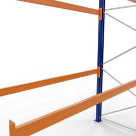 Schulte Palettenregal, Anbauregal, B 2786 x T 1100 x H 3000 mm, 4 Ebenen, Palettengewicht bis 500 kg, Feldlast 6630 kg, blau/orange