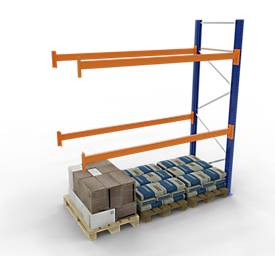 Schulte Palettenregal, Anbauregal, B 2786 x T 1100 x H 5000 mm, 3 Ebenen, Palettengewicht bis 500 kg, Feldlast 4582 kg, blau/orange